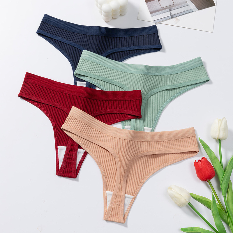 Classic Explosions Solid Color Knitted Striped Low Waist Women's Underwear Candy Color Threaded Comfortable Body Shaping Girly Thongs Classic Explosions Solid Color Knitted Striped Low Waist Women's Underwear Candy Color Threaded Comfortable Body Shaping Girly Thongs