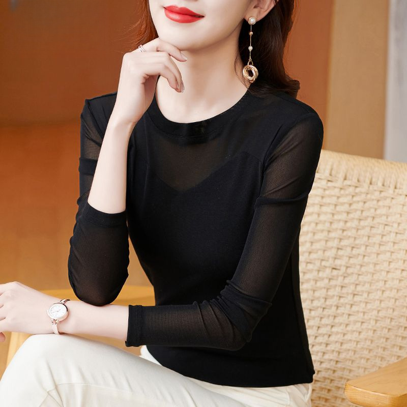2025 Spring and Autumn New Style Mesh Base Shirt for Women, Slim Fit, Versatile Long Sleeve Top, Fashionable Dance Outfit 2025 Spring and Autumn New Style Mesh Base Shirt for Women, Slim Fit, Versatile Long Sleeve Top, Fashionable Dance Outfit