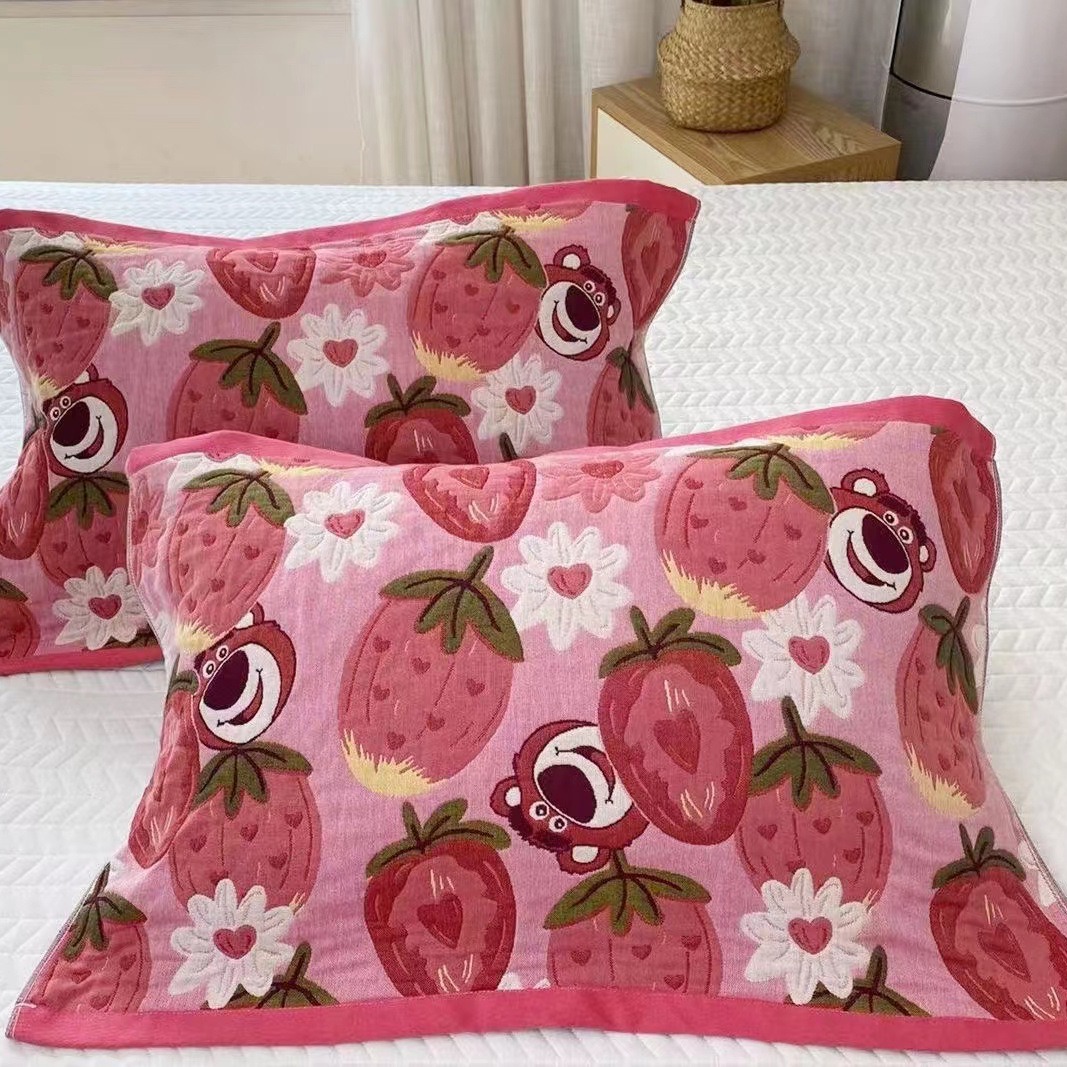 Wholesale set of multi-layer gauze pillowcases for home use, thick cartoon cute pillowcases, single-sided double-sided anti-slip cover towels