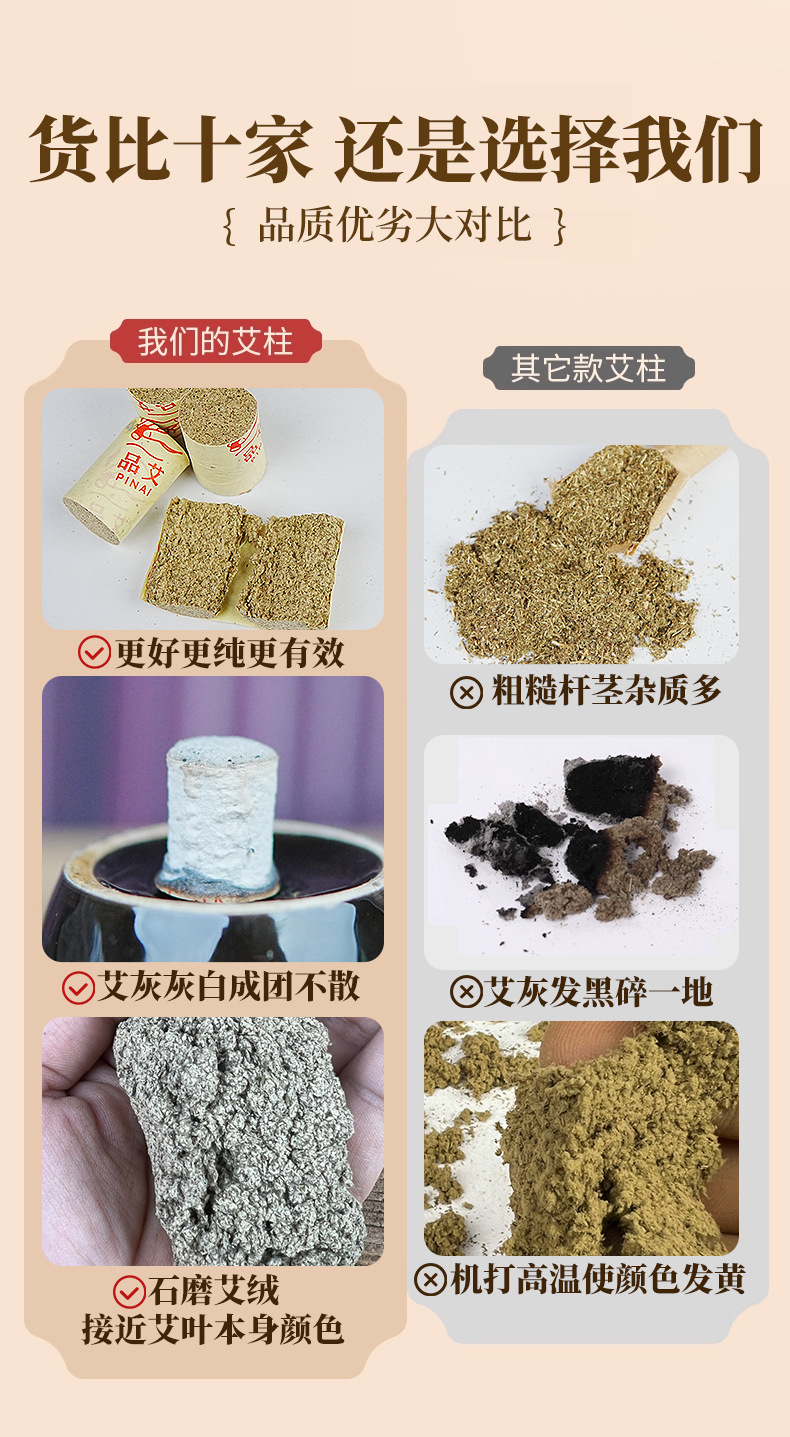 Moxa Sticks Ai Zhu 纯艾柱 Artemisia argyi Moxibustion Rolls for Whole Body Warming 54 Count Box key features