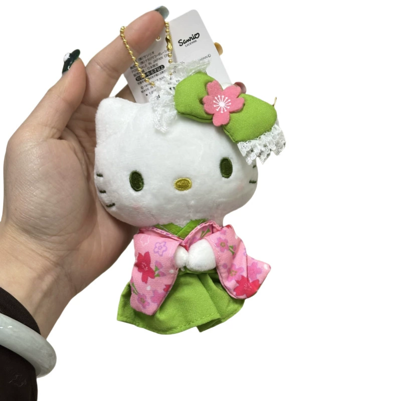 Брелок-плюш Hello Kitty в кимоно куколка, кулон к сумке — дизайны матчa и сакура, 45 г