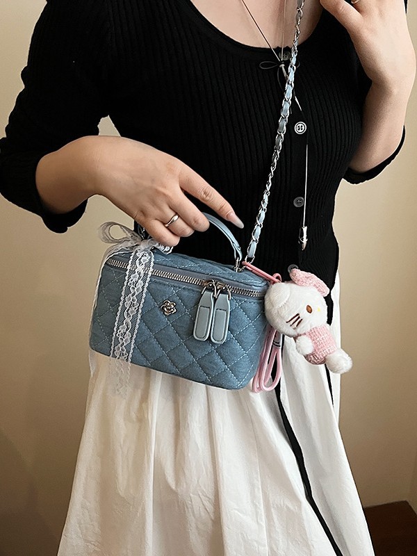 Xiaozhong Ling bordado bolso de cadena 2026 nuevo bolso de caja de denim de textura ligera de lujo de hombro oblicuo bolso cuadrado