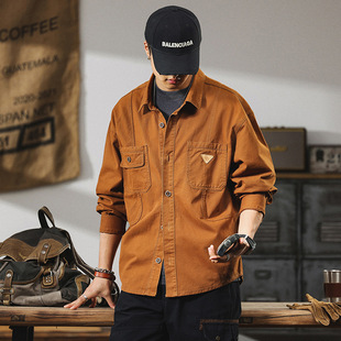 912# plus size men's spring new American retro workwear shirt loose plus size cotton shirt coat for men
