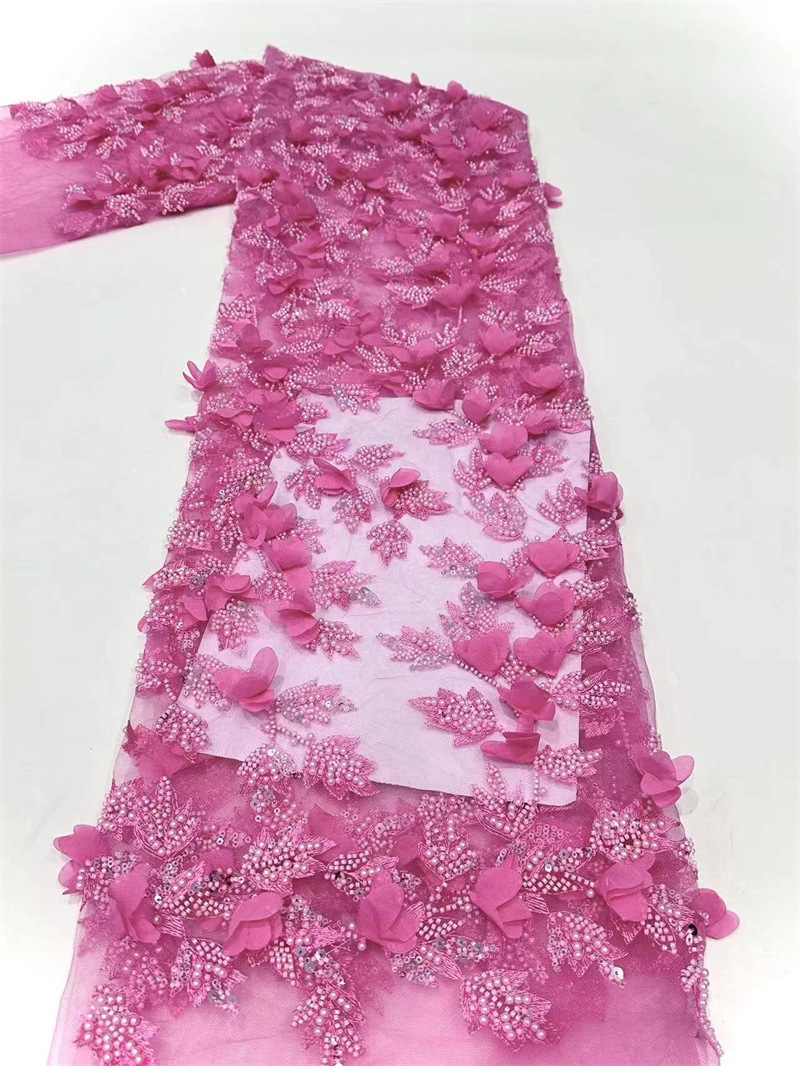 Embroiderado de tubo de perlas delicada tela de decalca hecha a mano, cuentas de burbuja, sequin, bordado de tubo de perlas, vestido de boda, tela