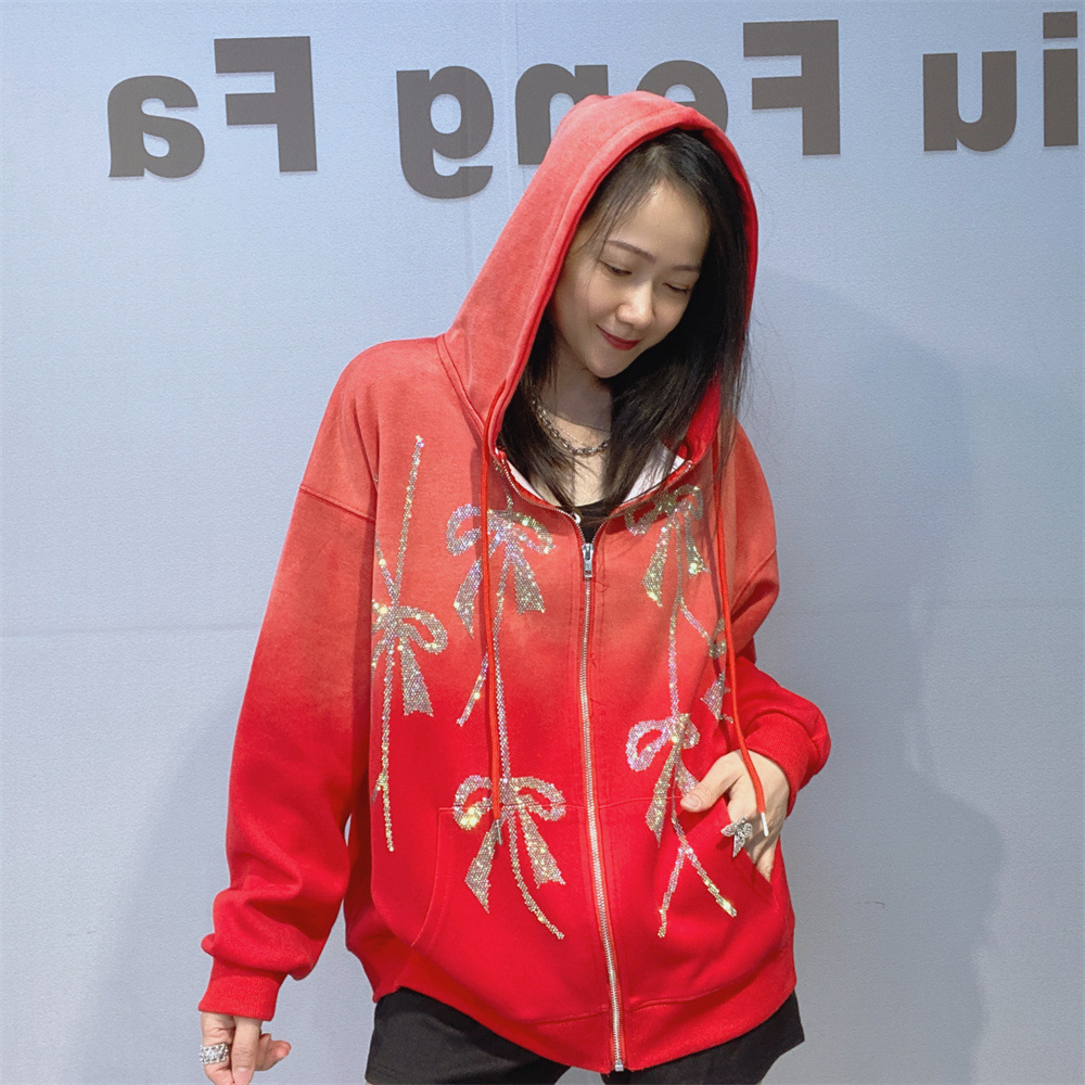 Amazon Europa y Estados Unidos transfronterizos ropa de mujer con capuzas con cremallera Cardigan mujeres otoño y invierno nuevo chaqueta suelta de perforación caliente de industria pesada
