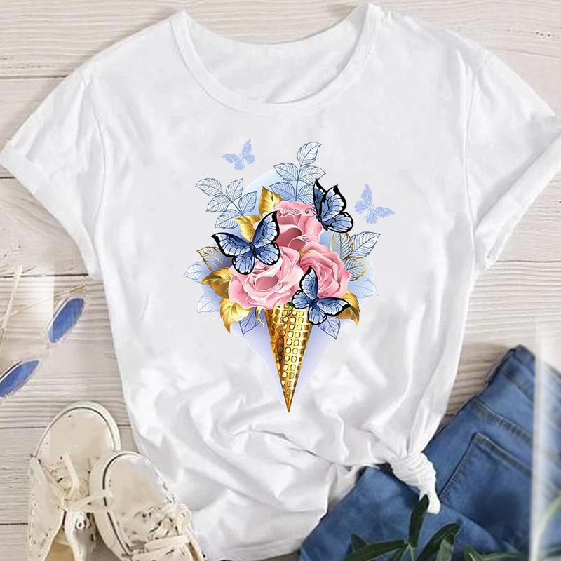 114g Weight Short Sleeve Sleeve Length Pullovers Placket Type Regular Sleeve Sleeve Type Polyester Fabric Type Regular Top Length T-shirt Tops Type Daily Occasion Round Neck Neckline Breathable Function Regular Fit Fit Type Flower Pattern Summer, Spring, Autumn Season Women'S Gender Printing Design Fashion Style Wholesale Women'S Fashion Flower Short Sleeve Printing T-Shirts 9
