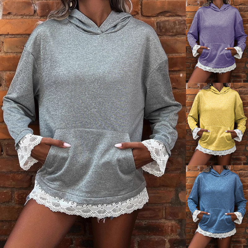 2025 Export Cross-Border New Women's Clothing Casual Hooded Long-Sleeved Pullover Regular Pure Color Multi-Color Women's Sweatshirt