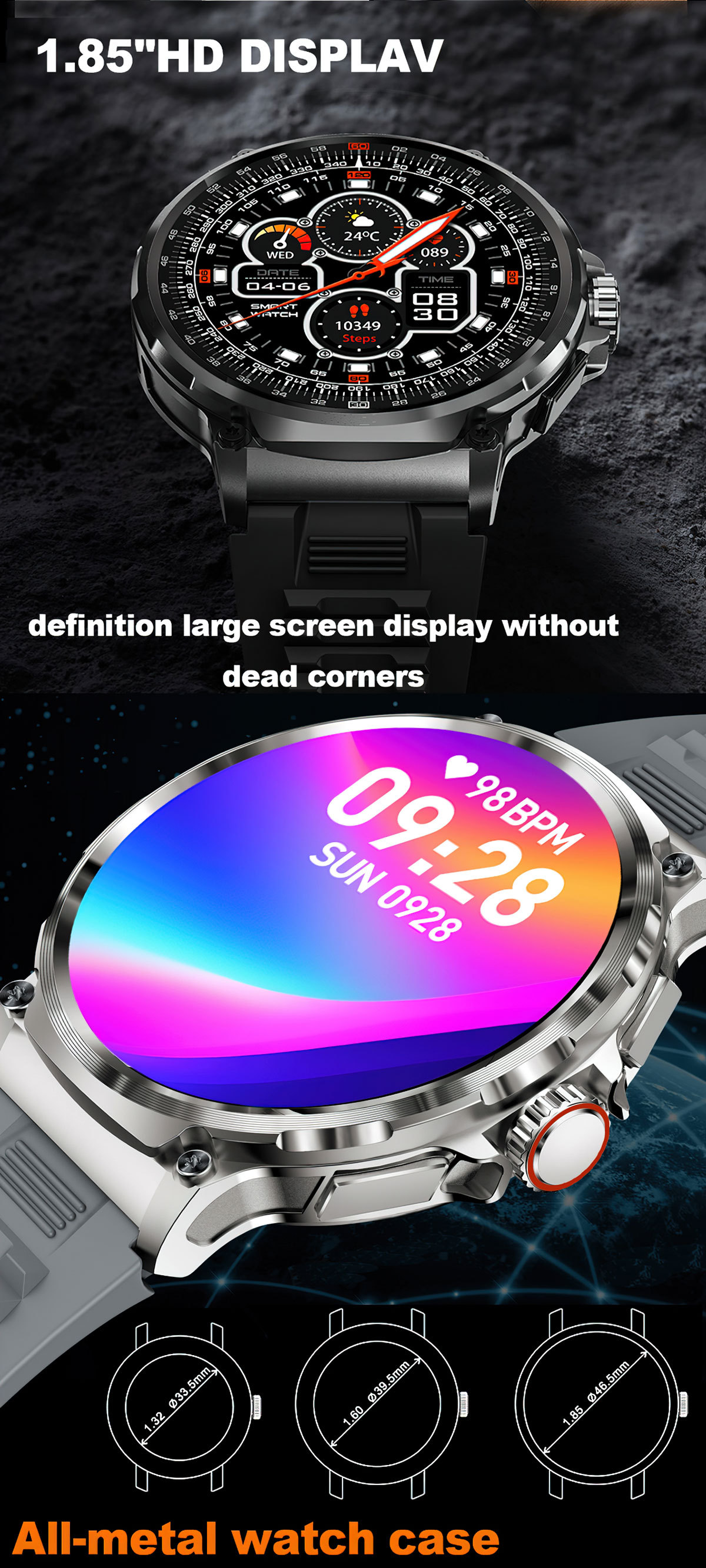 New V69 Bluetooth call smartwatch with 360*360 large screen, heart rate, blood oxygen and multi-activity smartwatch Specification drawing