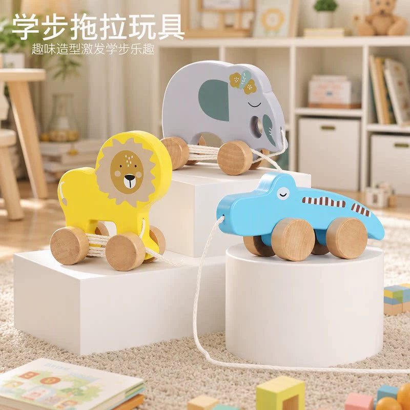 Деревянная игрушка-каталка с животными для раннего развития