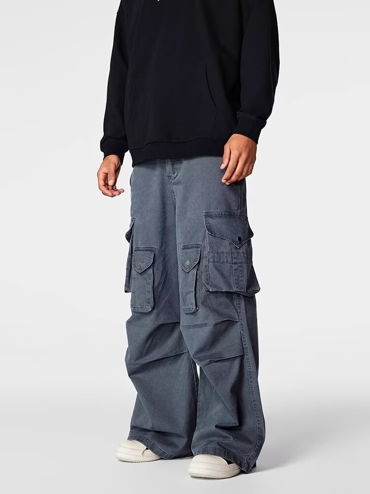 Men's Clothing Washed casual pants regular street washed distressed overalls pocket straight heavy duty casual wide leg pants _ipsvogv.com