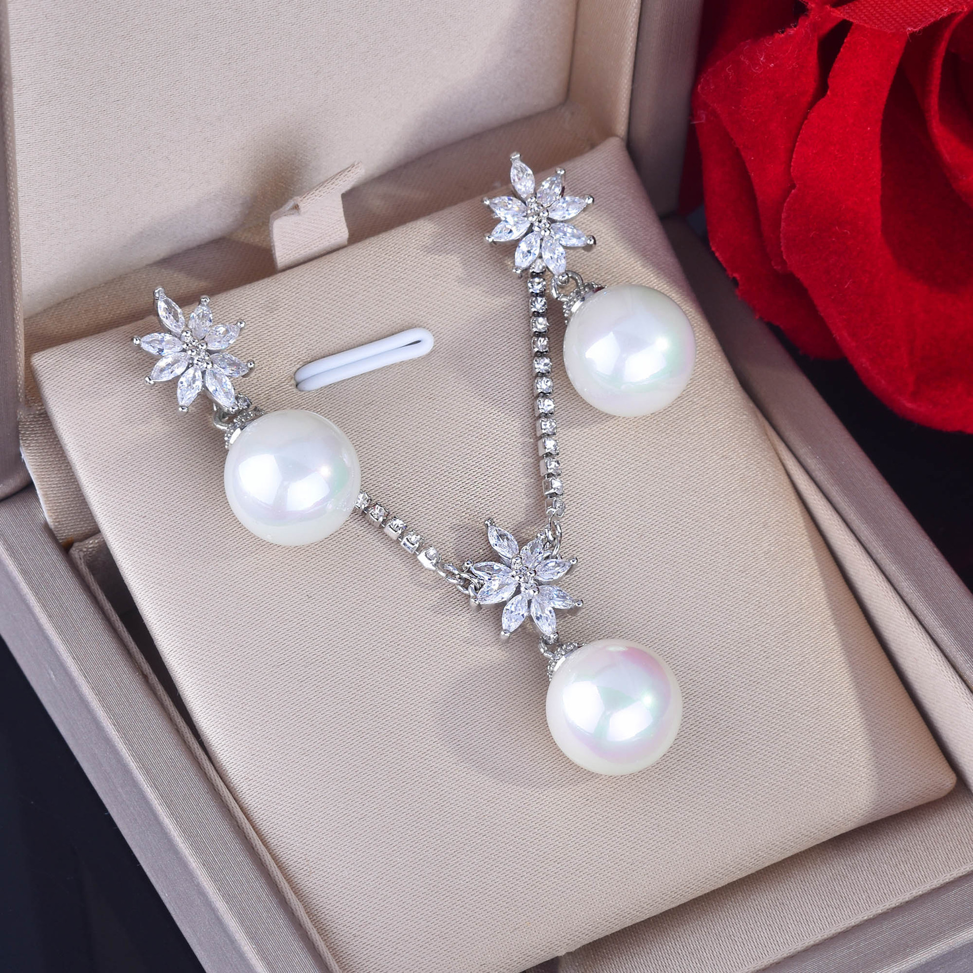 Classic Imitation South Sea Pearl Copper Earrings Ring Necklace