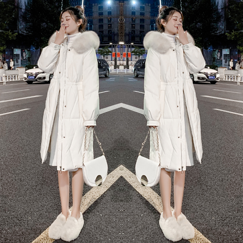 爆款白色羽绒服女冬季2024新款时尚加厚保暖中长款过膝白鸭绒批发