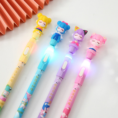 Creative Light Neutral Pen for Kids, Cartoon Magnetic Spinning Stilts Neutral Pen, Personalized Student Stationery Wholesale
