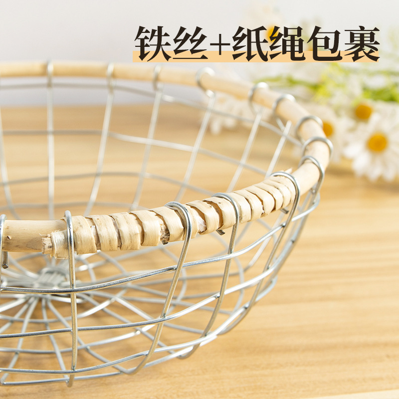 ins铁丝铁艺编织收纳篮零食杂物收纳筐水果面包储物篮手工手提篮|undefined