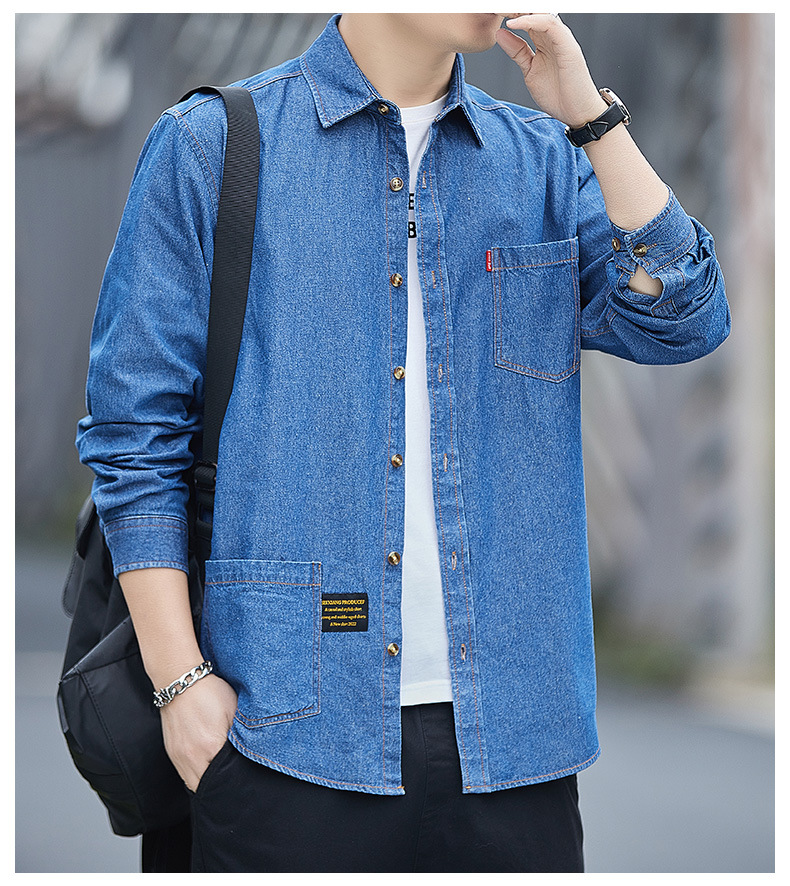 Herren Denim Hemdjacke Aus Baumwolle Für Frühling Und Herbst_voghion.com
