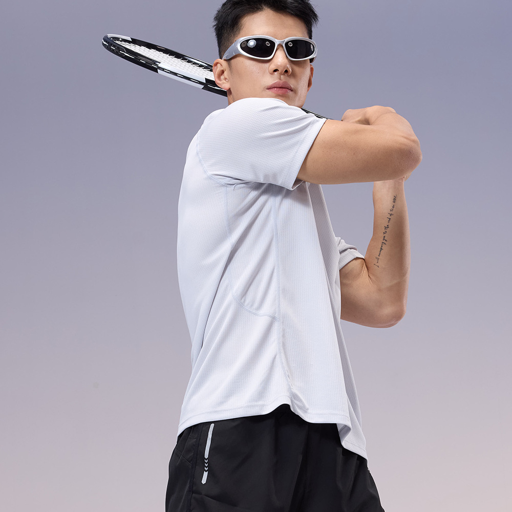 Camiseta deportiva de color sólido de manga corta de cuello redondo para hombres y mujeres, delgada maratón, entrenamiento de baloncesto, acondicionamiento físico, ropa seca rápida, verano