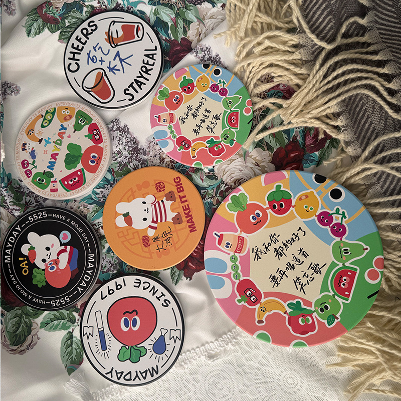 源头厂家批发卡通水果杯垫创意软木陶瓷防滑吸水隔热垫