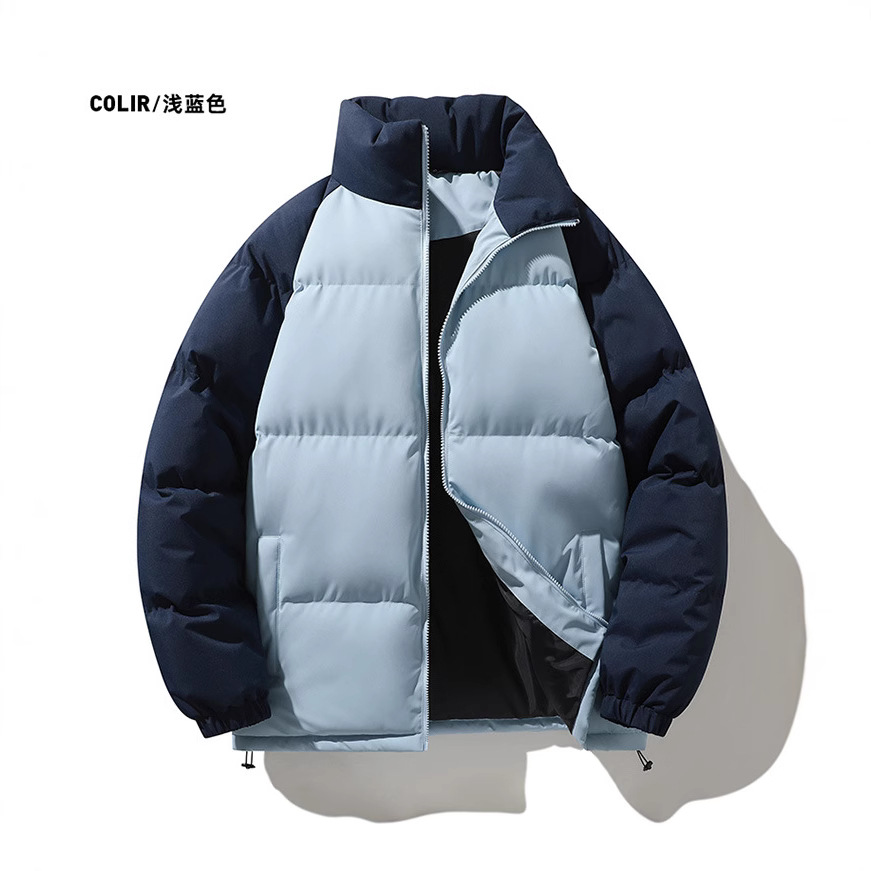 2025年冬季男女同款时尚保暖拼色棉衣潮牌厚款宽松加厚立领棉服