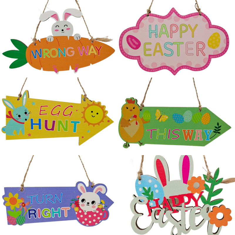 Creative Easter Party Crafts Creative Home Decoration DIY Handmade Rabbit Wooden Sign Hanging Ornaments