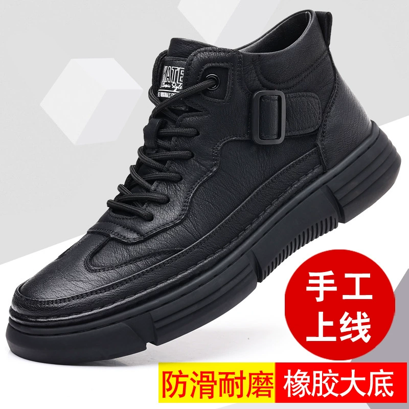 2025 зимняя обувь высокая обувь для пожилых людей мягкая кожа теплая и пушистая хлопчатобумажная обувь для мужчин повседневная кожаная обувь среднего возраста