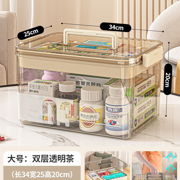 薬箱家庭用薬収納ボックス薬箱家庭用多層透明大容量ポータブル医療小型薬箱|undefined