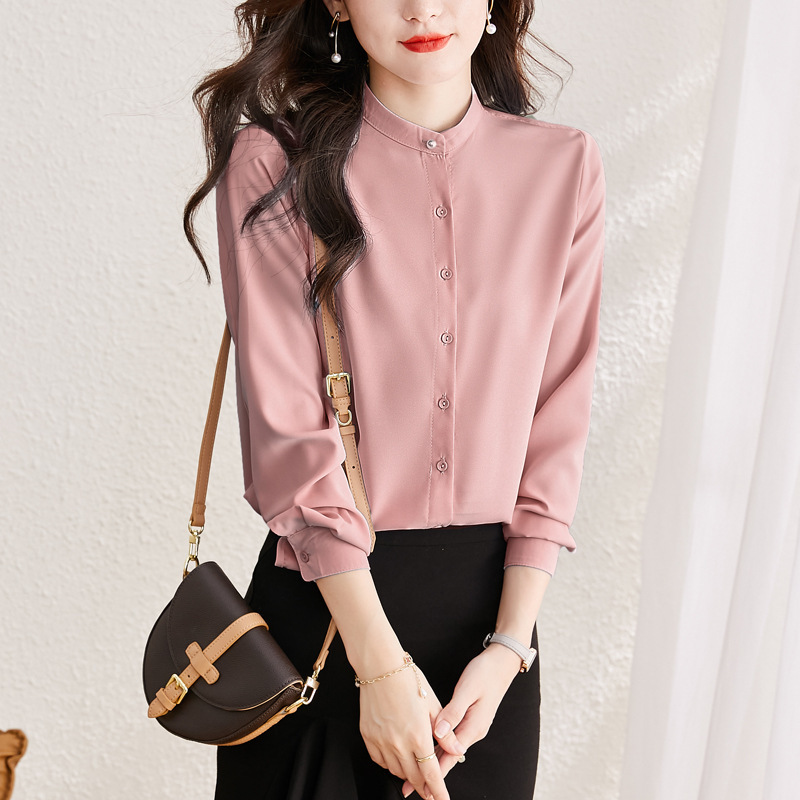 Authentic Hangzhou Silk Base Shirt for Women, Brand 2026 Spring and Autumn Solid Color Mulberry Silk Elegant Shirt for Women