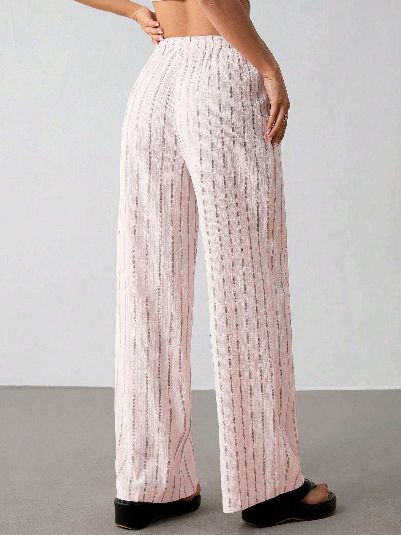 Damen Freizeithose Locker Gestreift Mit Elastischem Kordelzug_voghion.com