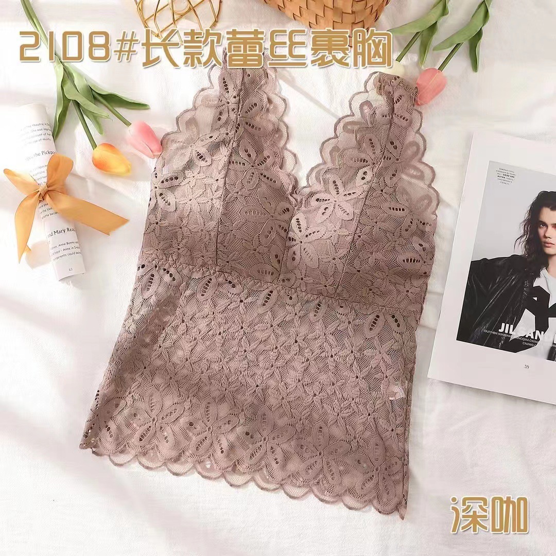 2108 # 新型森色系全レース美背に胸ラテックスパッドを巻いて、光を防ぐためにベストを着ている女性