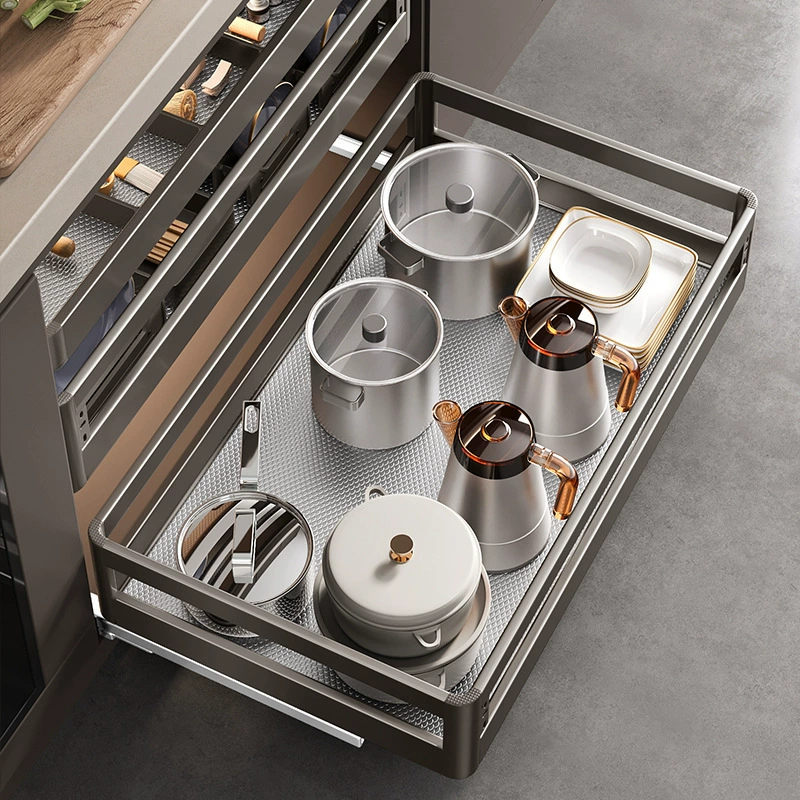 Ermo Gun Grey Stainless Steel Pull-Out Drawer Dish Storage Cabinet, Multi-Tier Kitchen Organizer