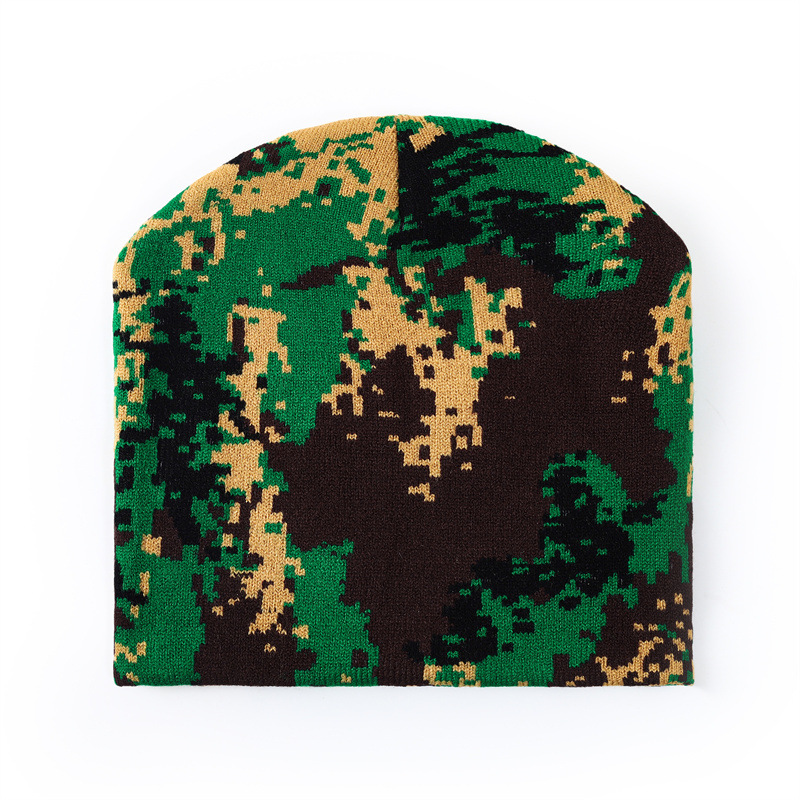Nuevo sombrero de gorro de guisantes de invierno transfronterizo, sombrero de punto de lana corta con patrón de leche, jacquard, camuflaje cálido