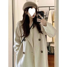 灰色呢子大衣女秋冬季2023韩系小个子赫本风毛呢外套加厚显瘦