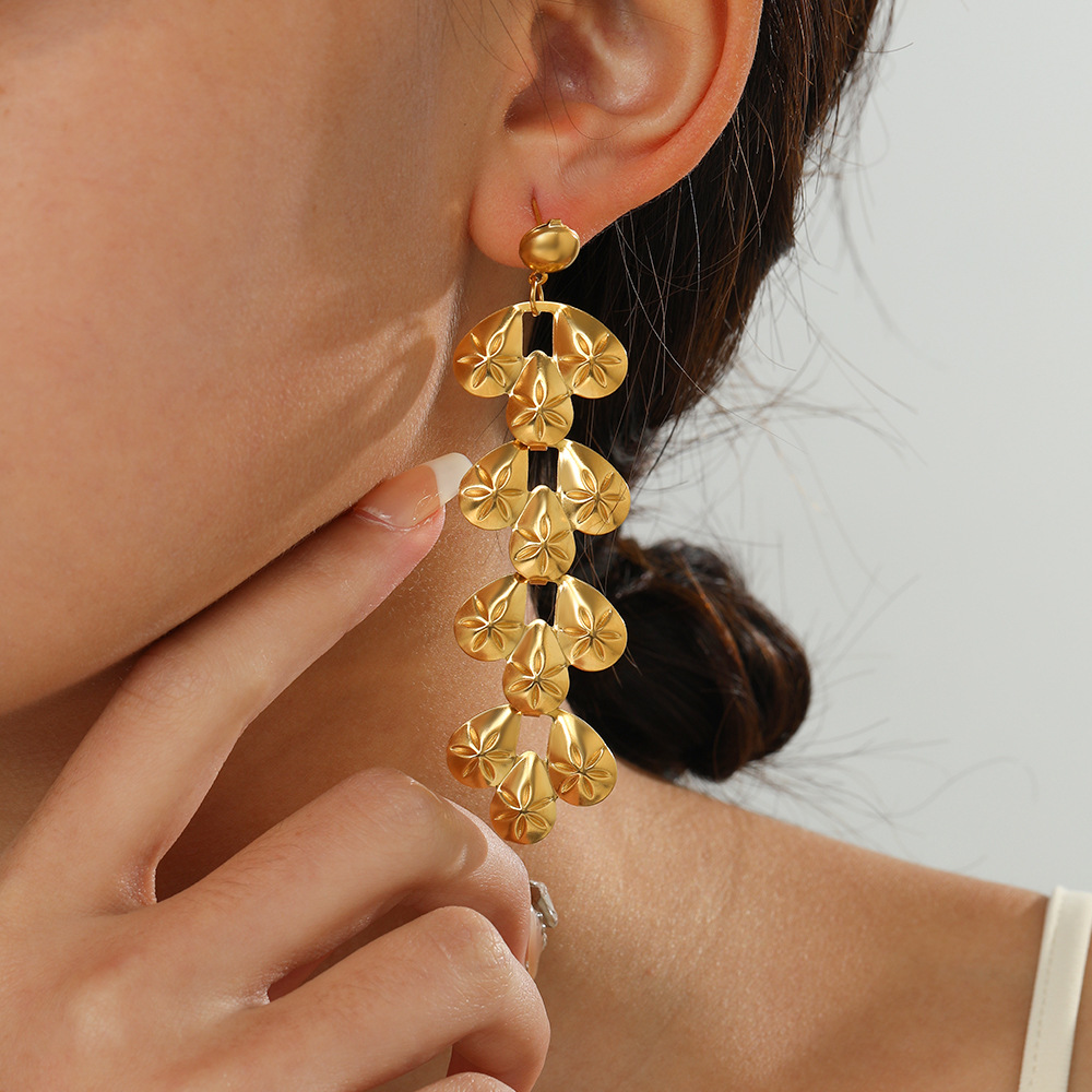 歐美時尚長款水滴不鏽鋼耳環個性復古民族潮流鈦鋼吊墜耳飾女批發