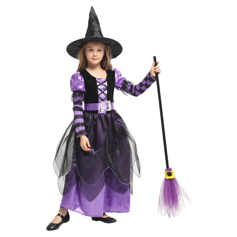 ハロウィン子供用魔女プリンセスコスチューム帽子付き仮装魔女パフォーマンスコスチューム学校ドラマパフォーマンスコスチューム|undefined
