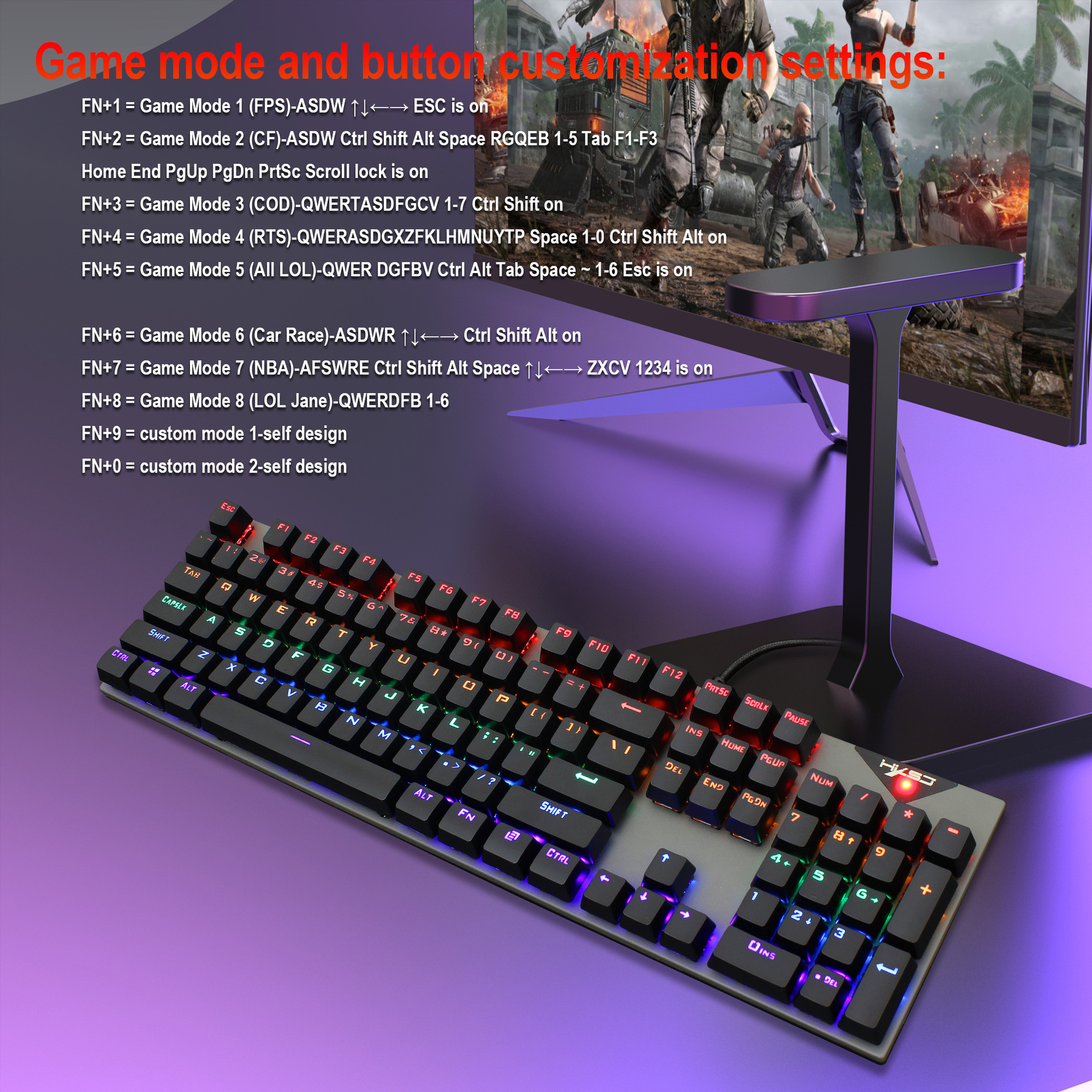 Mechanische Tastatur in arabischer Sprache mit 104 Tasten, blauer Achse und mehr als 20 Arten von Tastaturen mit bunter Beleuchtung_voghion.com