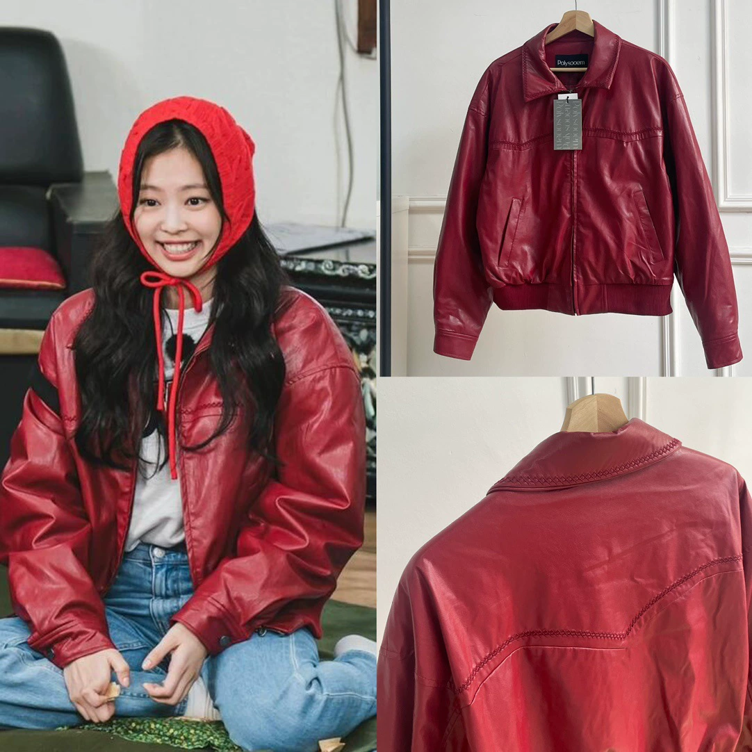 Спотовая стрельба 24 осень и зима новый JENNIE той же корейской дизайнерской марки уличной кожаной куртки