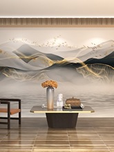 新中式轻奢立体金色山水墙纸客厅沙发电视背景墙现代简约壁画