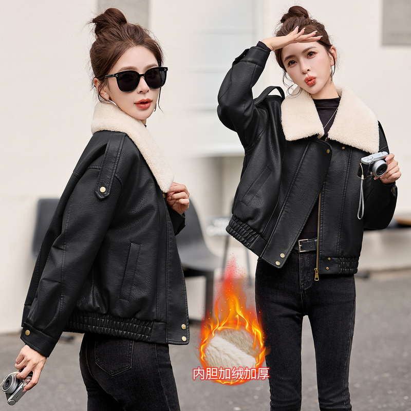 Retro Lamb Wool Splicing Plus Suede Leather Jacket for Women 2025 Winter New Korean Style Loose and Versatile Fashion Jacket