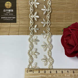 金线网布条码小花双边花边4.5公分蕾丝刺绣服装辅料Lolita扁金丝