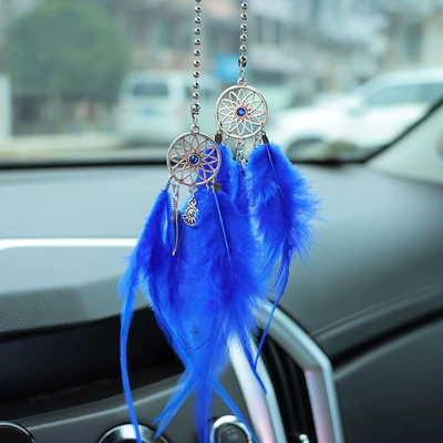 Car hanging — Pendant - royal-blue-feather-dream-catcher