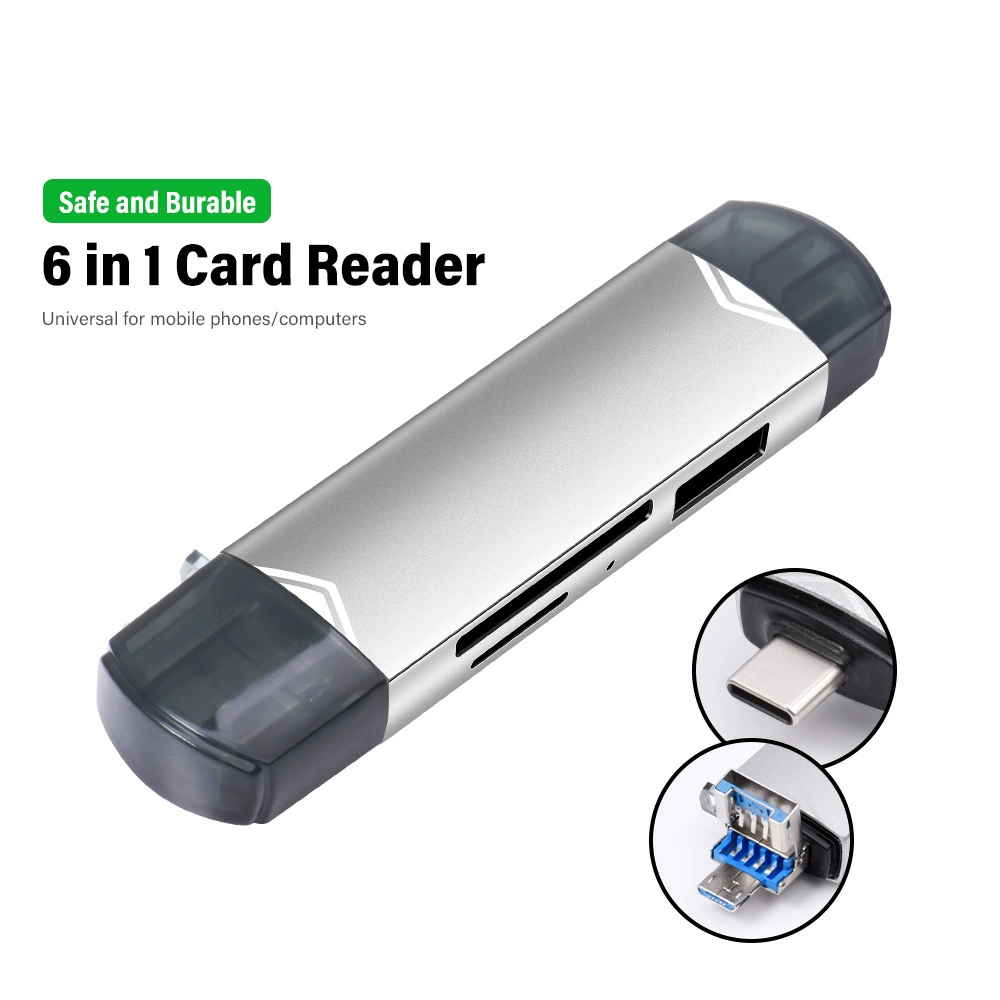 New Multifunctional 6-in-one Card Reader TF/SD/U Disk/Type-C OTG General Extension High-speed Card Reader