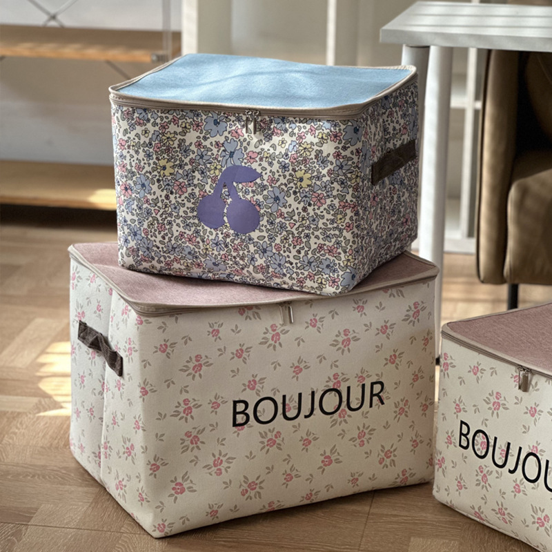 花柄生地家庭用ジッパー防塵収納バスケットワードローブ衣類収納ボックス洗える折りたたみジッパーバッグ寮