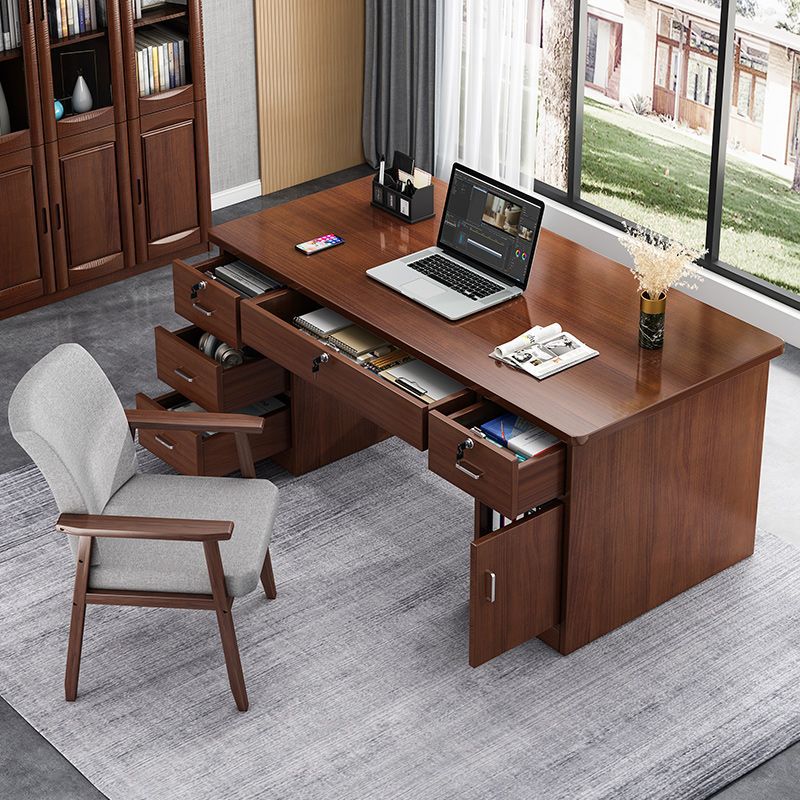 Solid Wood Desk, New Chinese Style Computer Desk, Simple Modern Staff Desk, Office Boss Desk and Chair Combination
