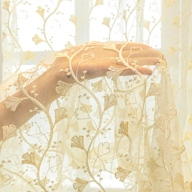 Cross-border window screen embroidered gauze curtain living room bedroom balcony transparent finished curtain generation American modern simple leaves