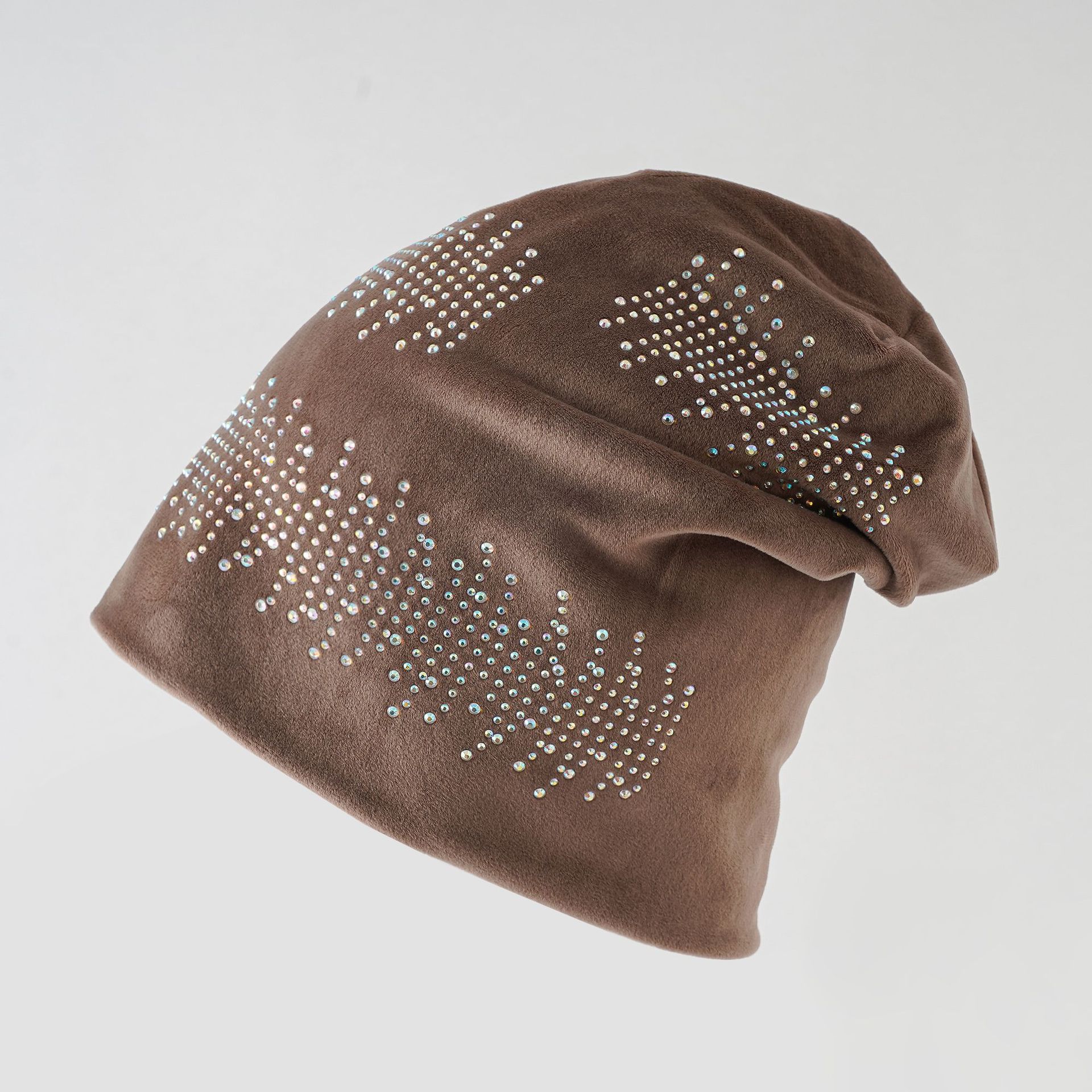 Europa y América del otoño y el invierno de las mujeres de doble capa rhinestone pullover Cap sombrero caliente delgada ocasional orejeras tapa Nueva tapa de pila