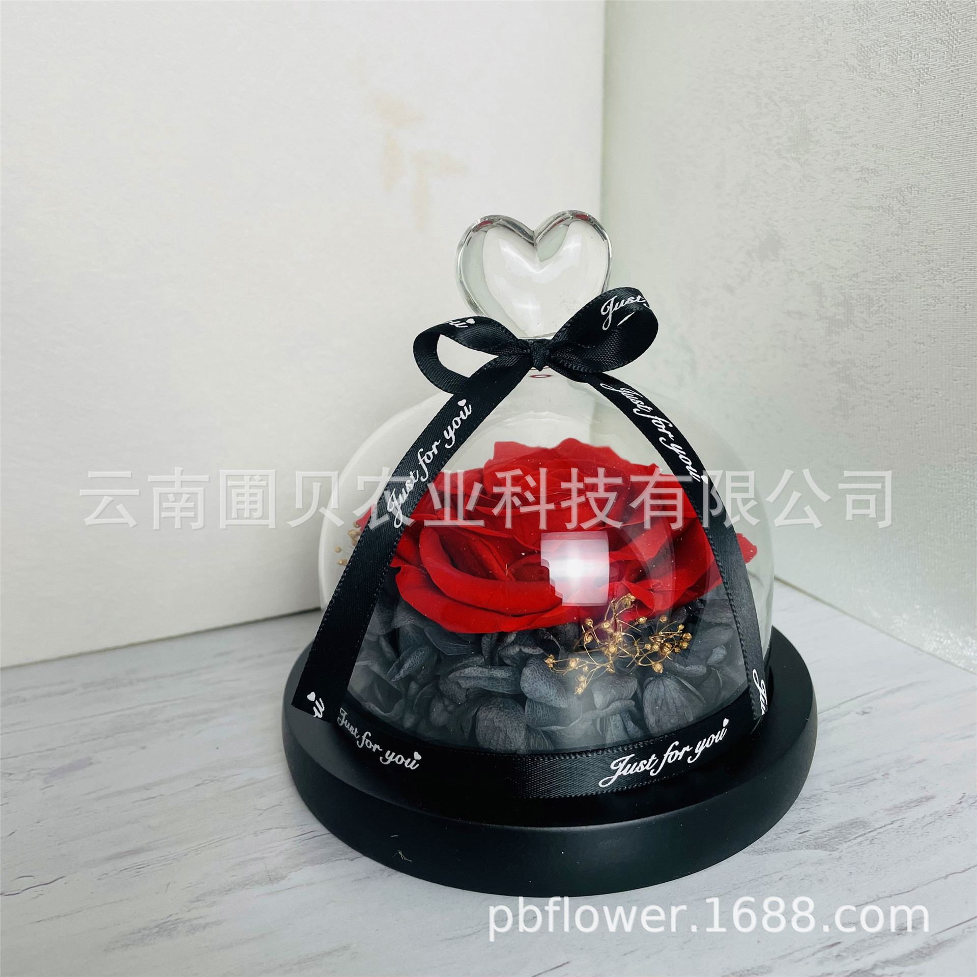 Flor melocotón corazón Eternal Rose Navidad Tanabata Día de San Valentín regalo eterna flor cubierta de vidrio en stock al por mayor