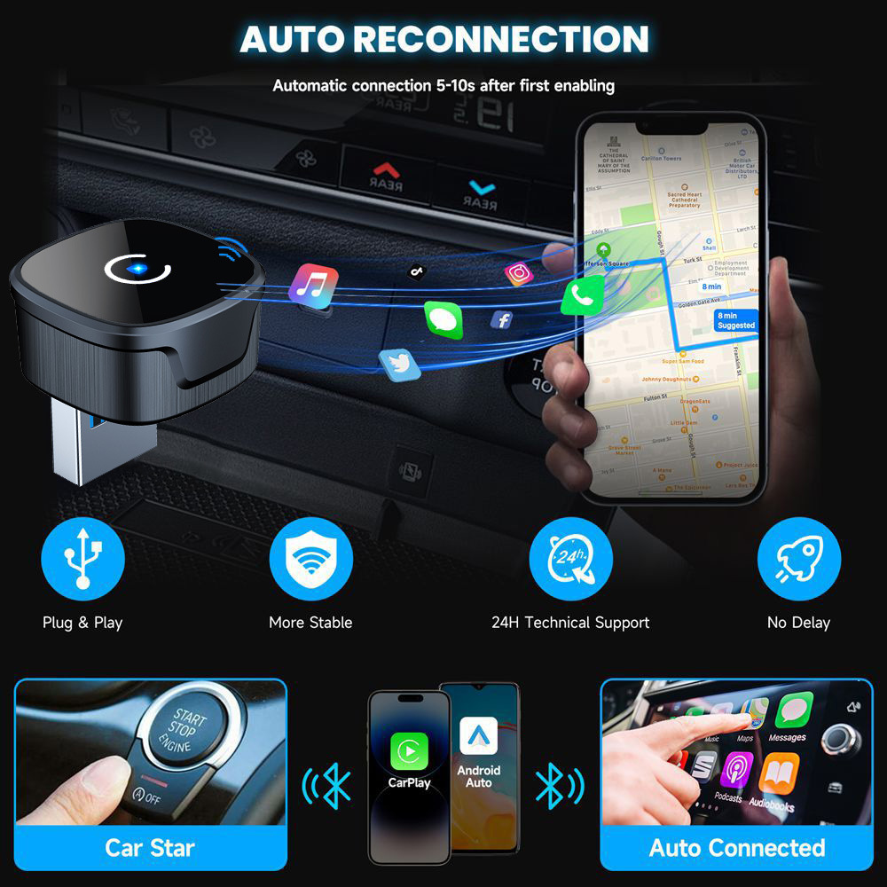 New Wireless Carplay Box with Android Auto 2-in-1 Smart Car-Machine Interconnection Aibox Adapter