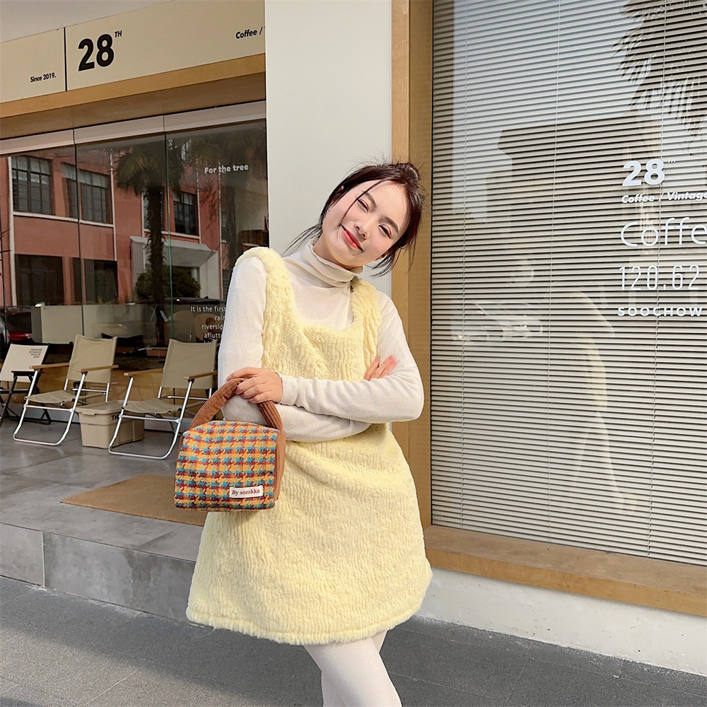 31194 Autumn and Winter new thousand-bird check woolen handbag, new hand-held bag, portable shopping hand-held bag undefined