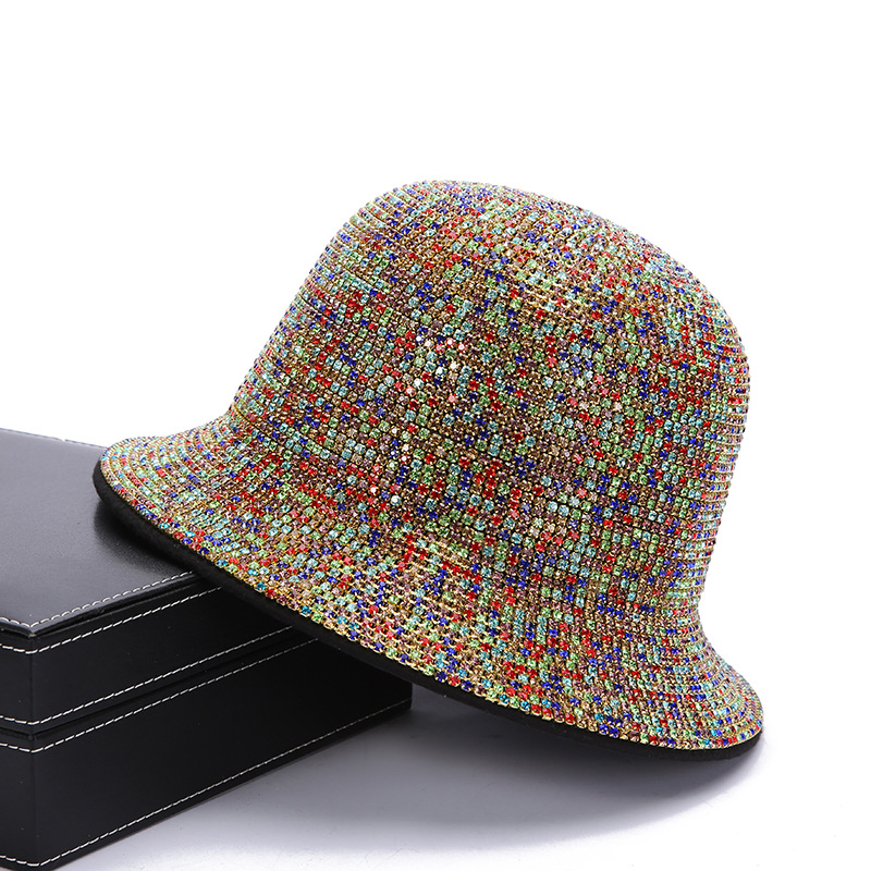 Nuevo sombrero de pescador retro europeo y americano de gama alta rhinestone cuenca sombrero de verano de las mujeres sombrero de sol rendimiento de moda sombrero transfronterizo