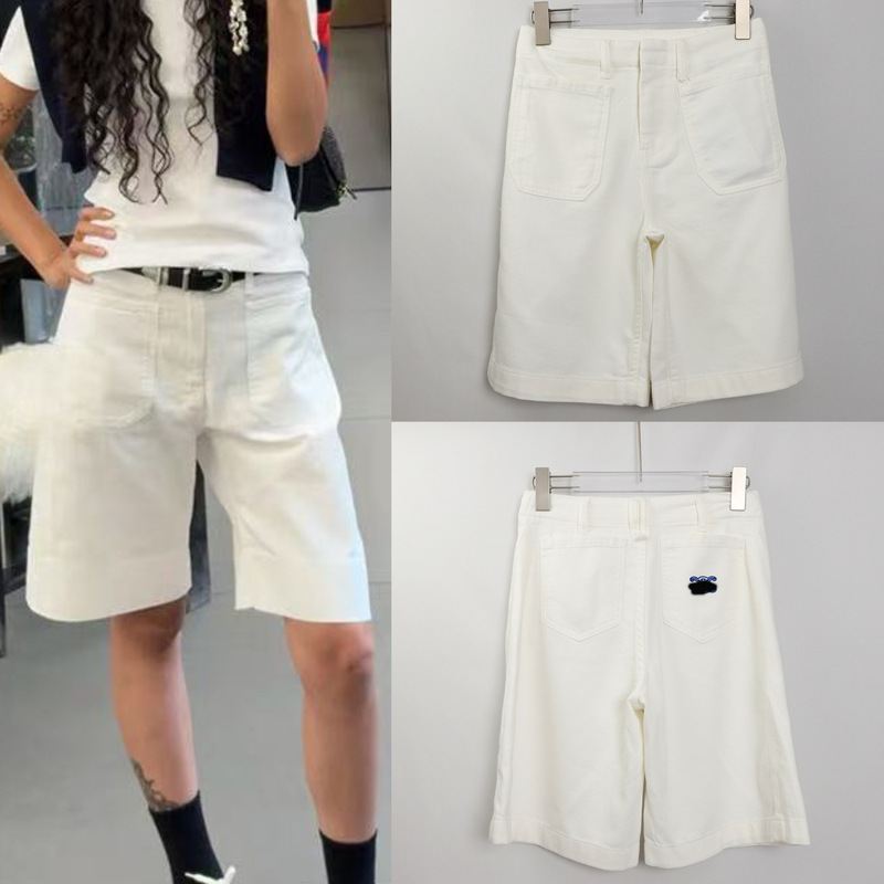 Ce White Denim Shorts for Women, High-Waisted, Loose, Simple, American Style, Versatile, with Back Pocket Embroidery, 2026 Summer New Model