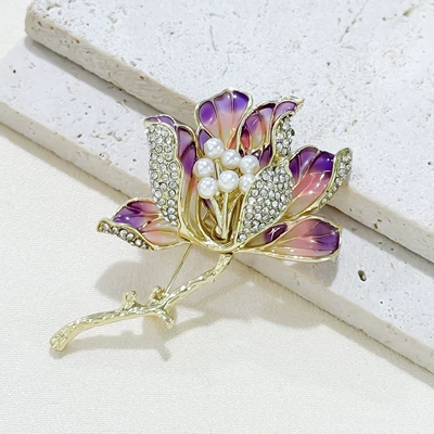 Enamel Begonia Flower Brooch Light Luxury High-end Niche Corsage Anti-light Pin Clothing Accessories Women's Accessories (Yaxa sancaqları) - purple-begonia-linlang-flower